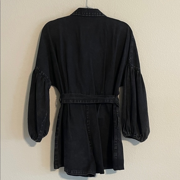 Women’s Black Ballon Sleeve Denim Romper with Belt Extra Large Causal Cotton - Picture 2 of 16